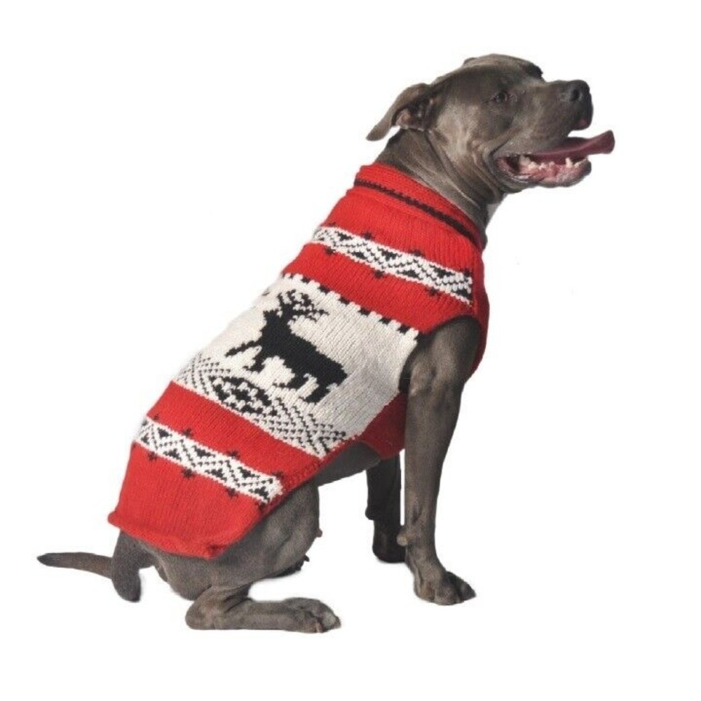 Chilly Dog Red Reindeer Shawl Wool Dog Winter Sweater Sizes XXS-XXXL